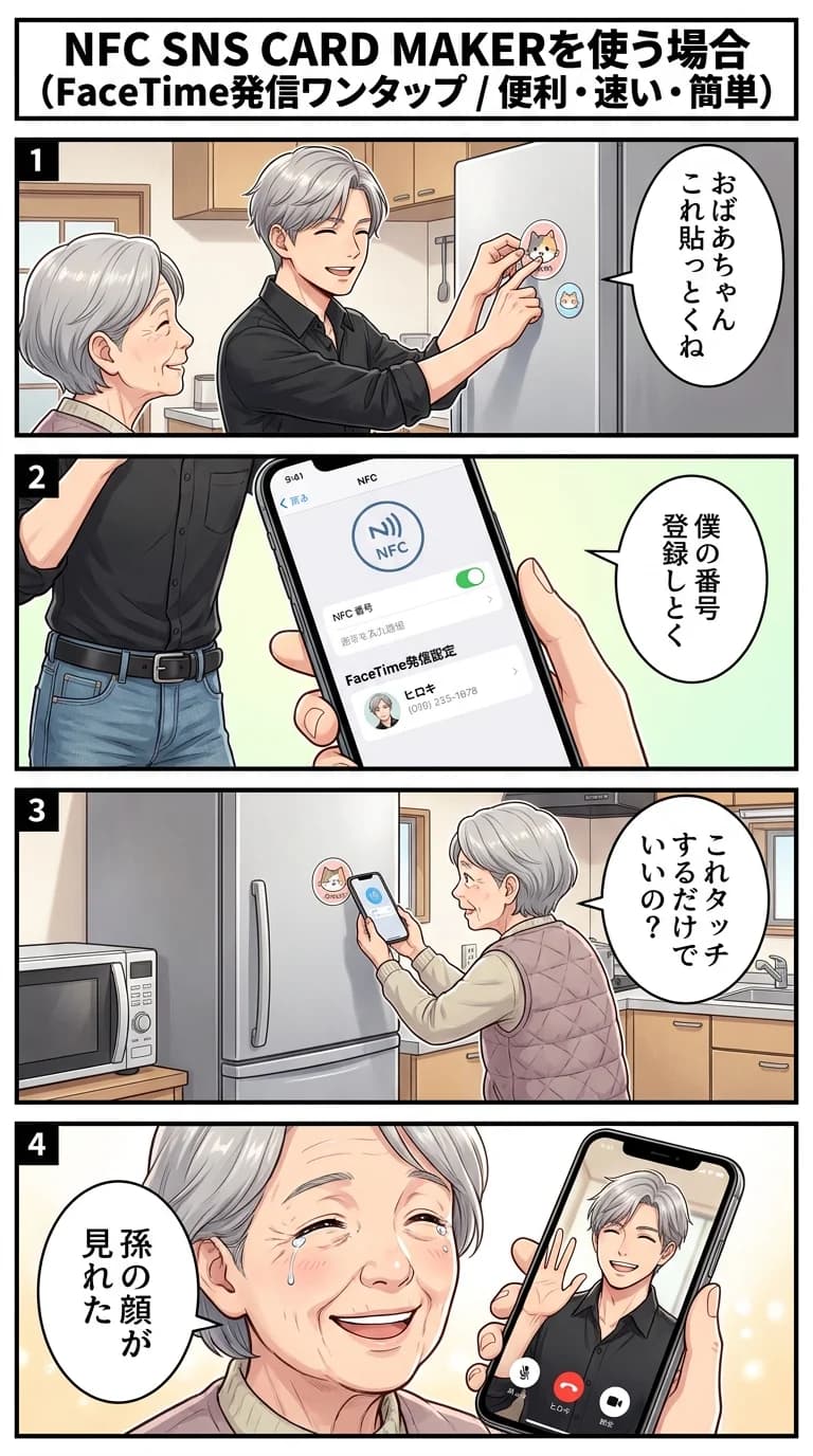 FaceTime発信ワンタップ — NFCタッチで指定連絡先へのFaceTime発信を自動実行