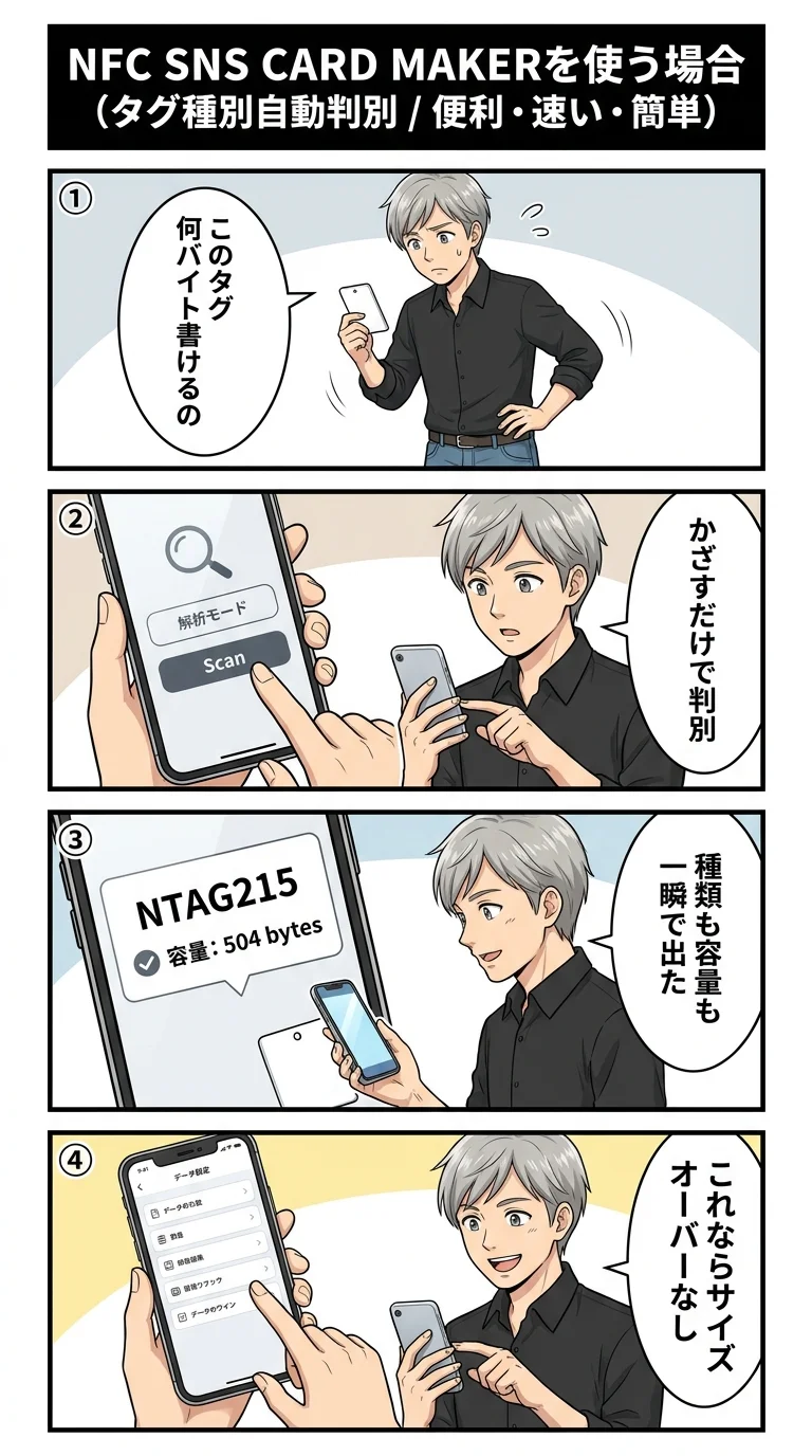 タグ種別自動判別 — NTAG215/216等のタグ種別を自動認識