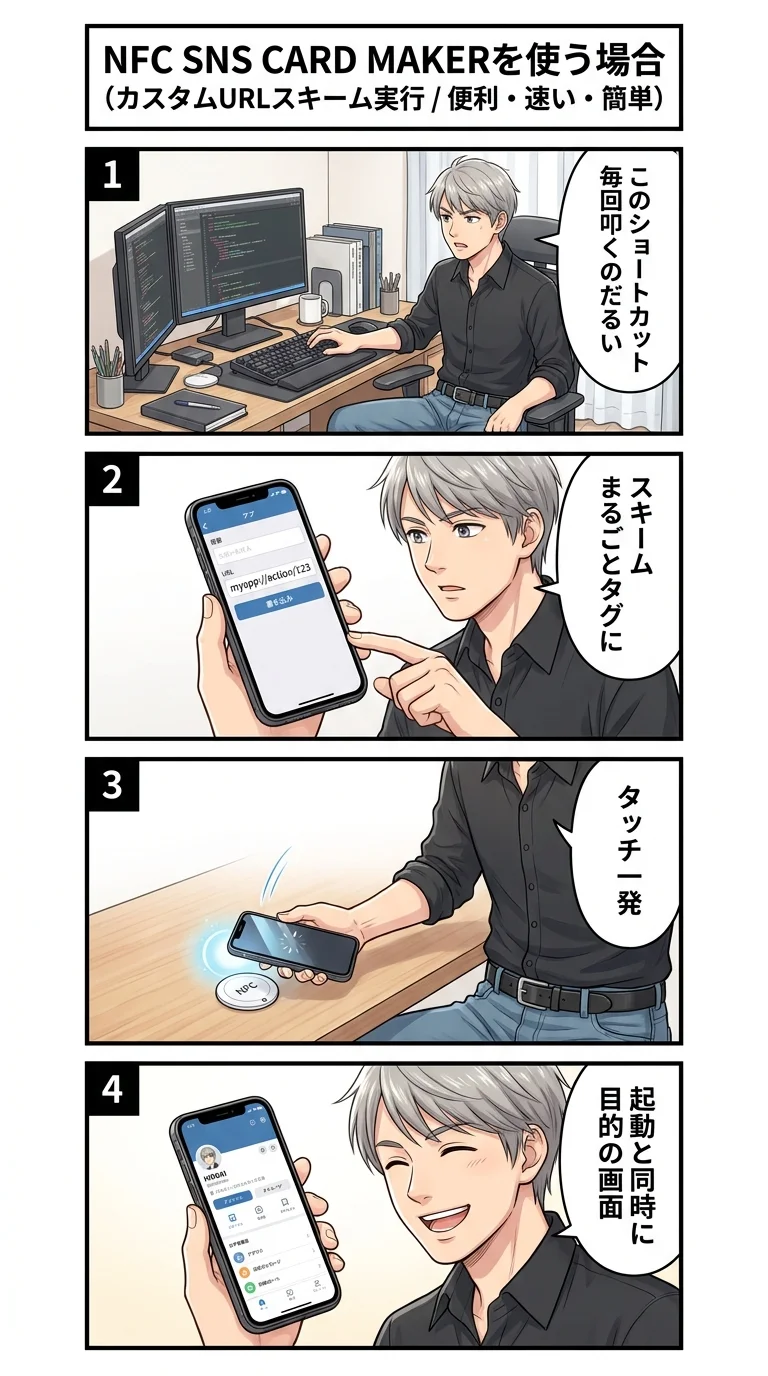 カスタムURLスキーム実行 — NFCタッチでアプリカスタムURLスキームを自動実行