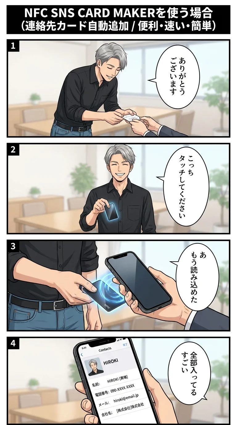 連絡先カード自動追加 — NFCタッチで名刺情報を連絡先に即登録