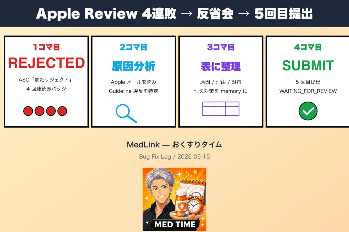 Apple Review 4連敗 → 反省会 → 5回目提出した日