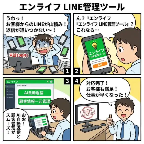 エンライフ LINE管理ツールの4コマ漫画