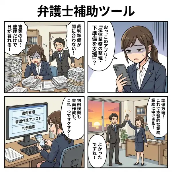 弁護士補助ツールの4コマ漫画