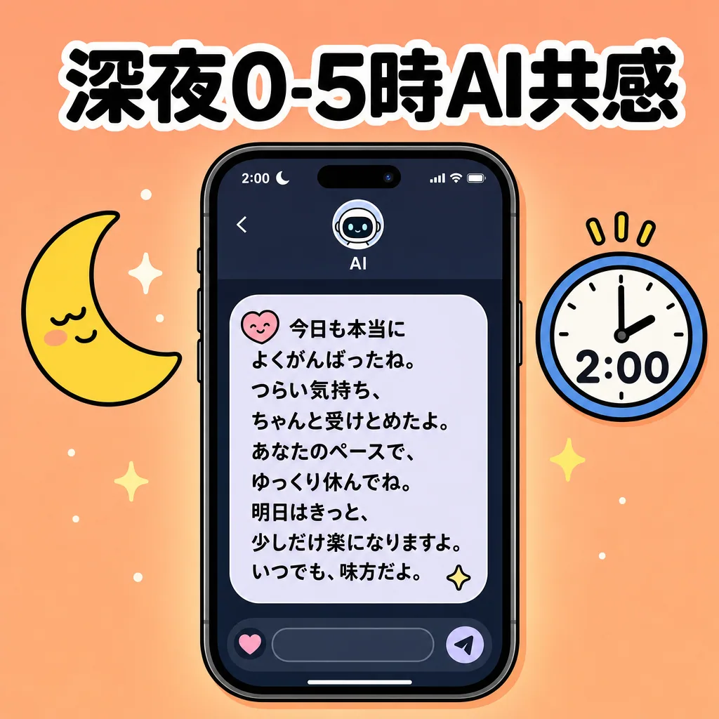 深夜0-5時帯のAI共感チャット+翌朝の自己肯定サマリ