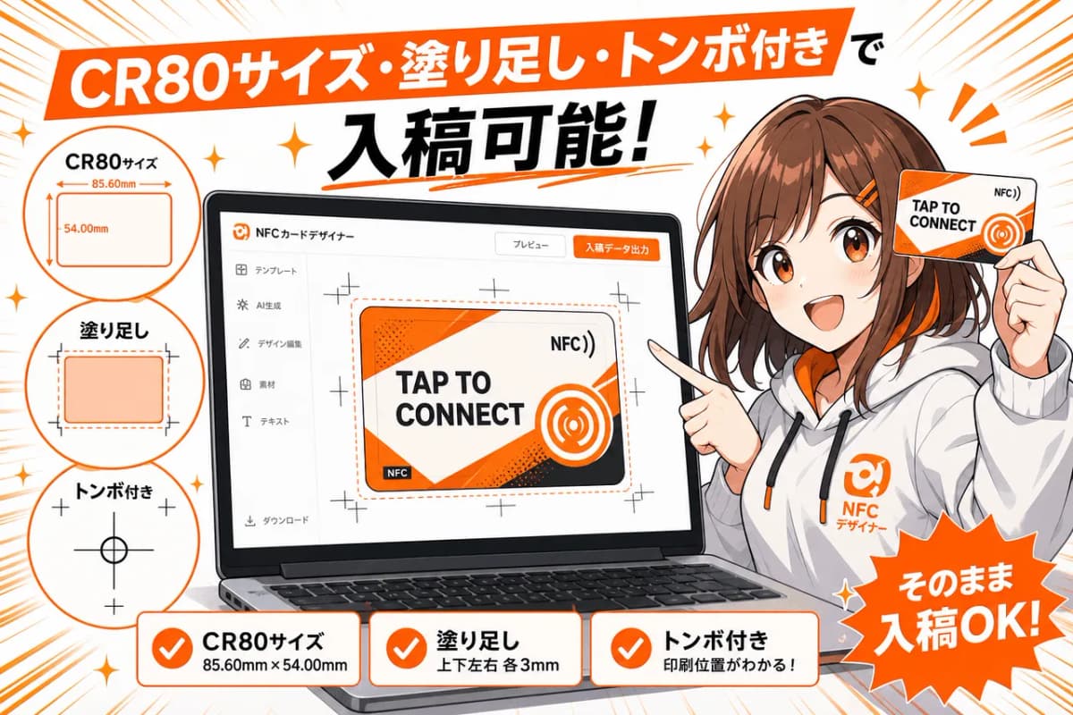 CR80サイズ・塗り足し・トンボ付きで入稿可能
