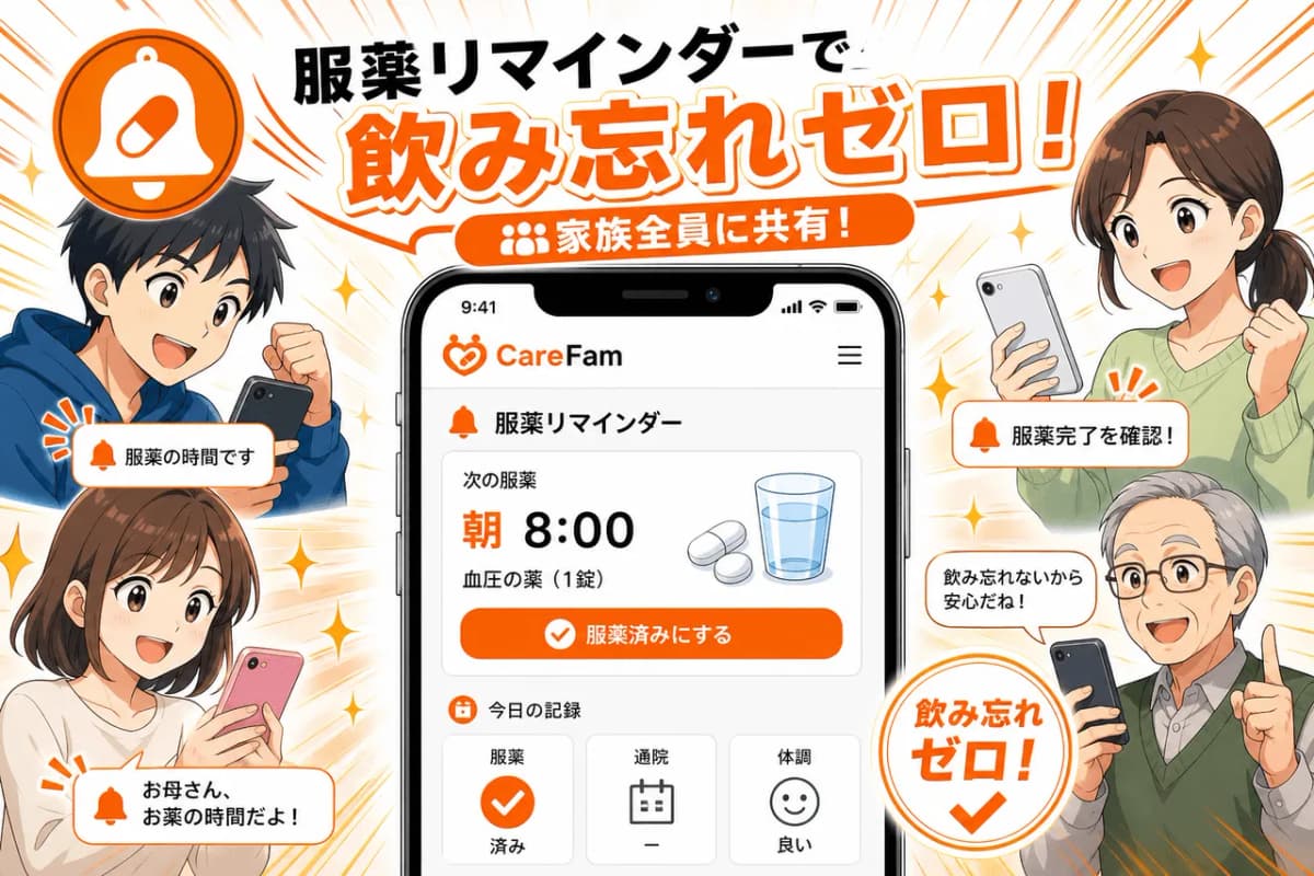 服薬リマインダーで飲み忘れゼロ