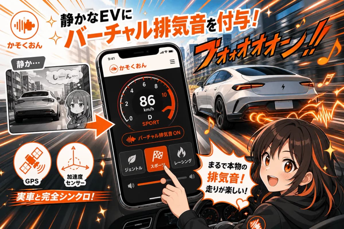 静かなEVにバーチャル排気音を付与