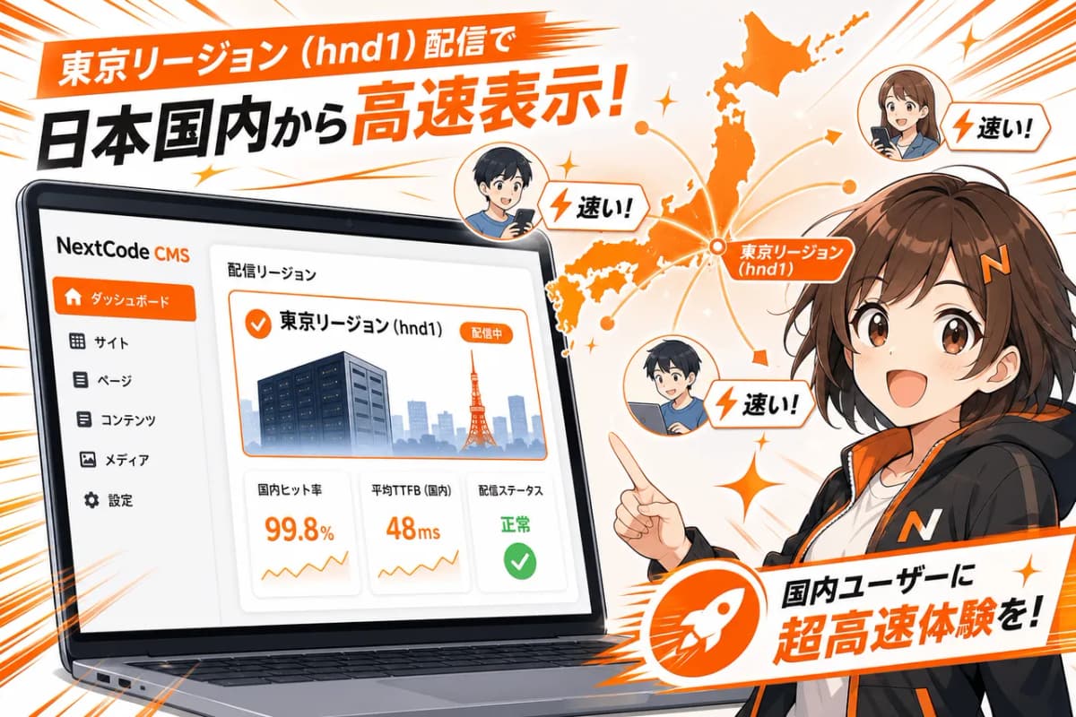 東京リージョン配信で日本国内から高速表示