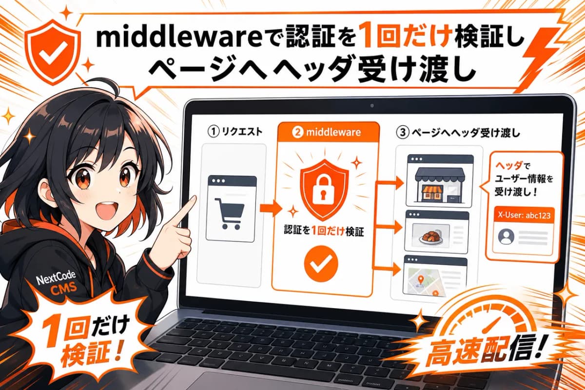 middlewareで認証を1回だけ検証しページへヘッダ受け渡し