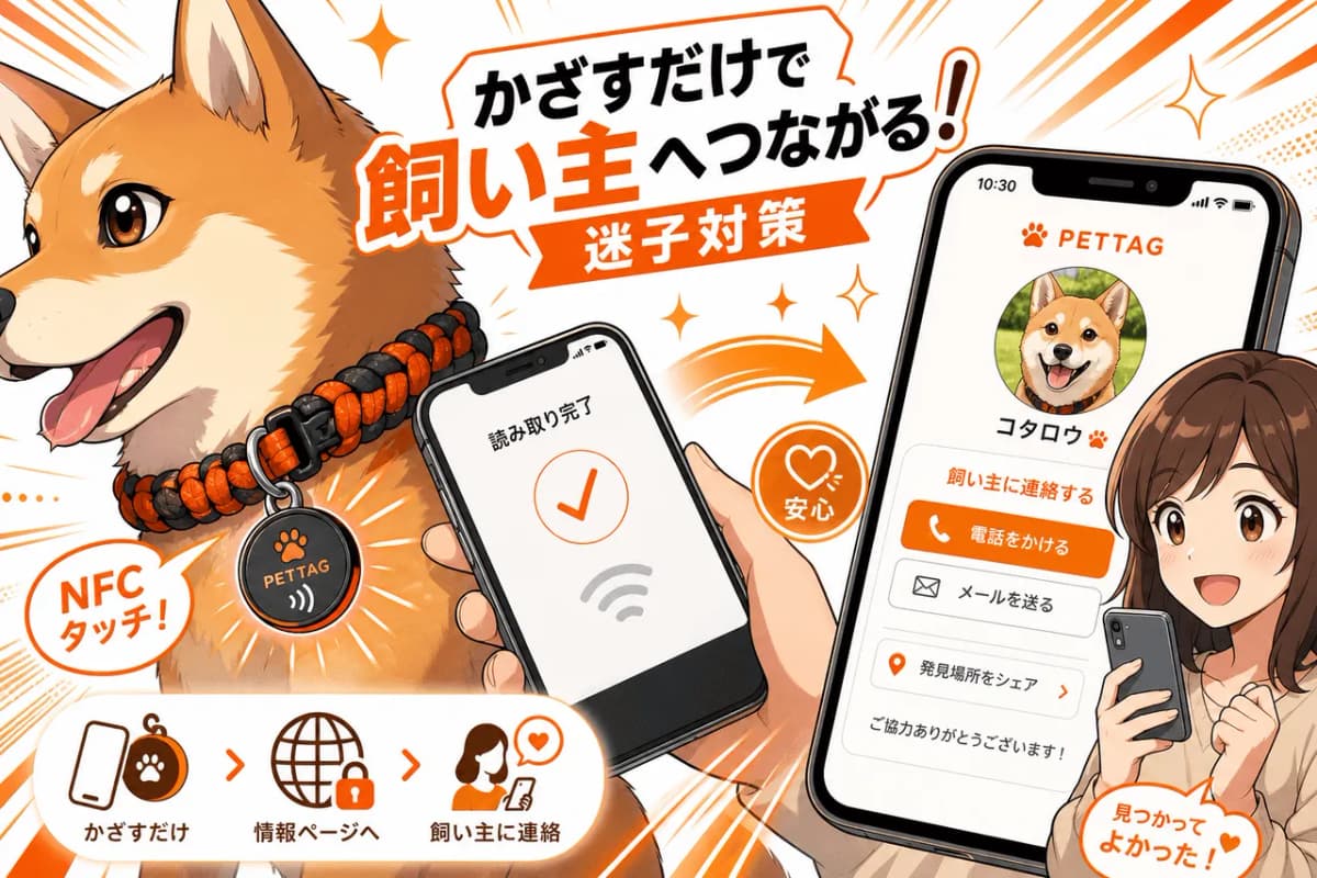 かざすだけで飼い主へつながる迷子対策