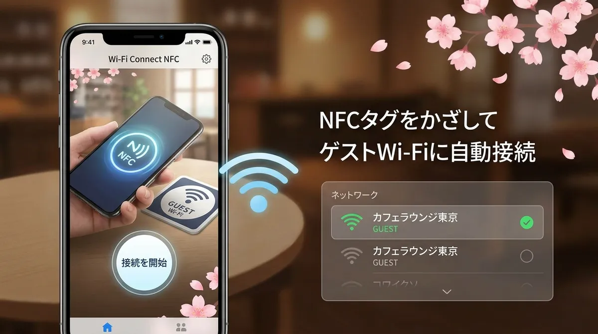 NFCタグをかざすだけでゲストWi-Fiに自動接続