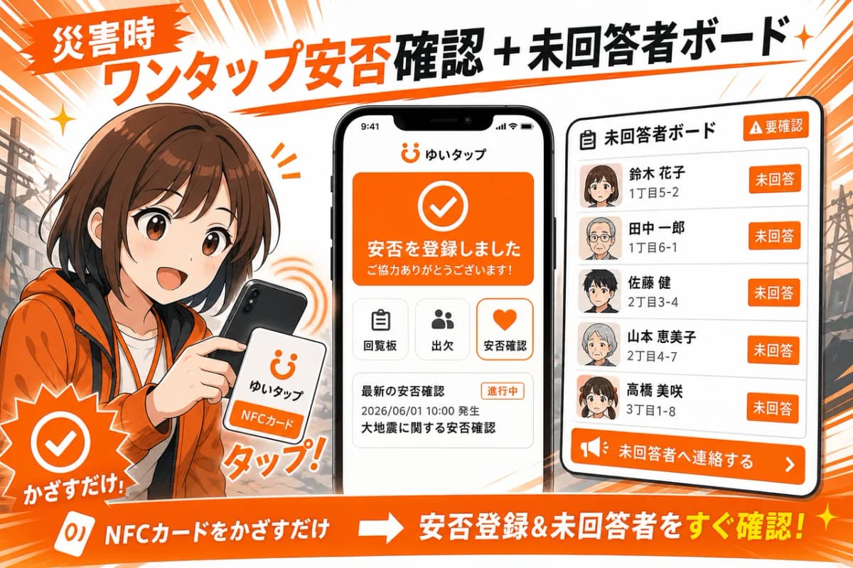 災害時ワンタップ安否確認+未回答者ボード